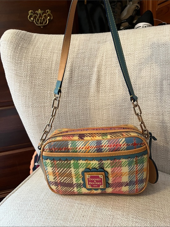 Dooney & Bourke Handbags - NWT Dooney & Bourke Multicolor Plaid Crossbody with Teal Trim and Pink Heart Tag